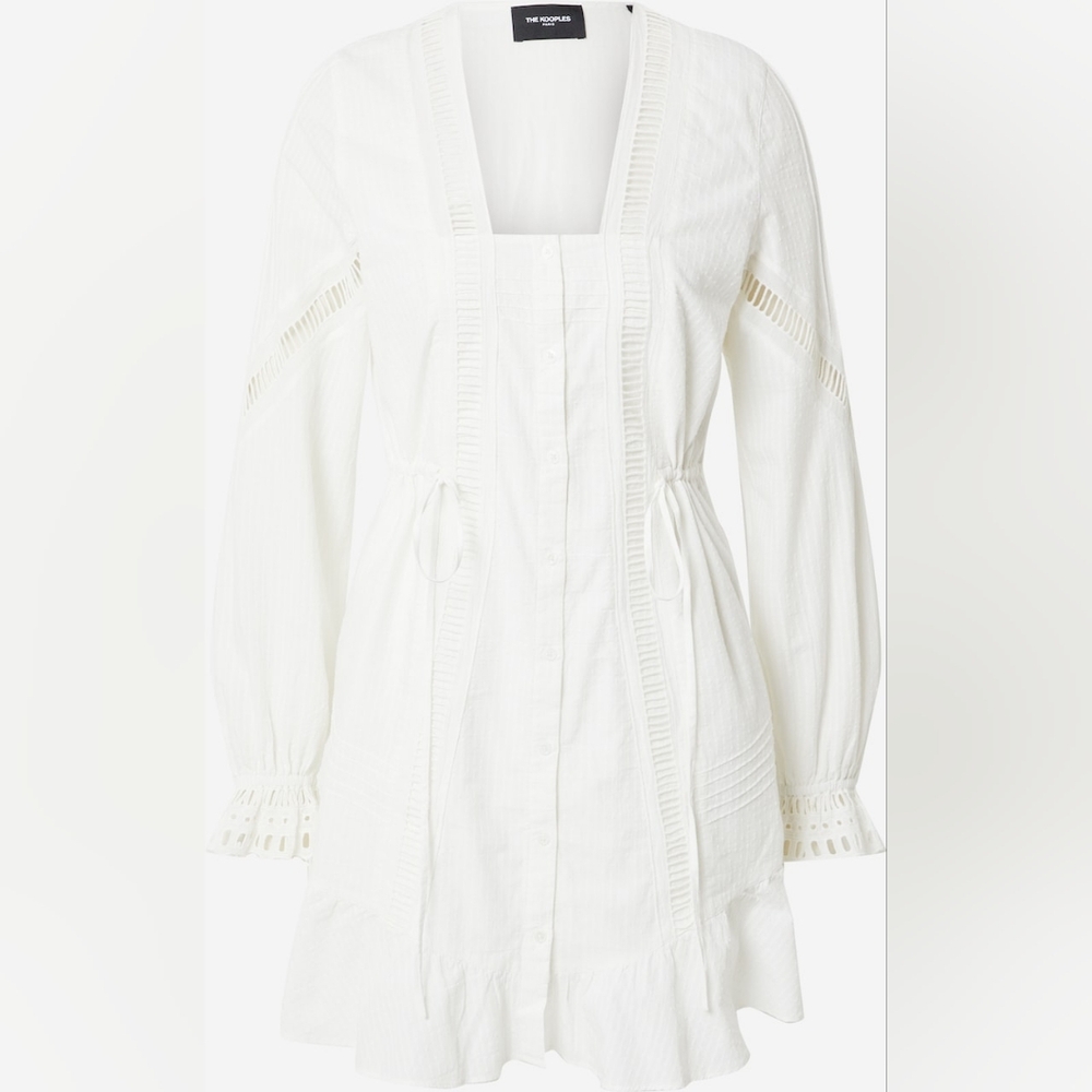 The Kooples Embroidered Lace Tie Waist Dobby Square-Neck Flounce Shirtdress Sz M - Picture 10 of 16